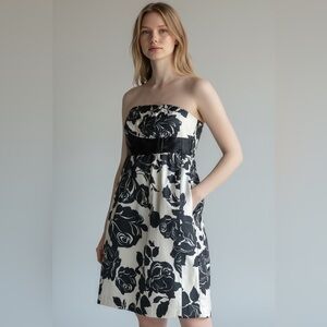 White House Black Market Black and White Strapless Floral Dress